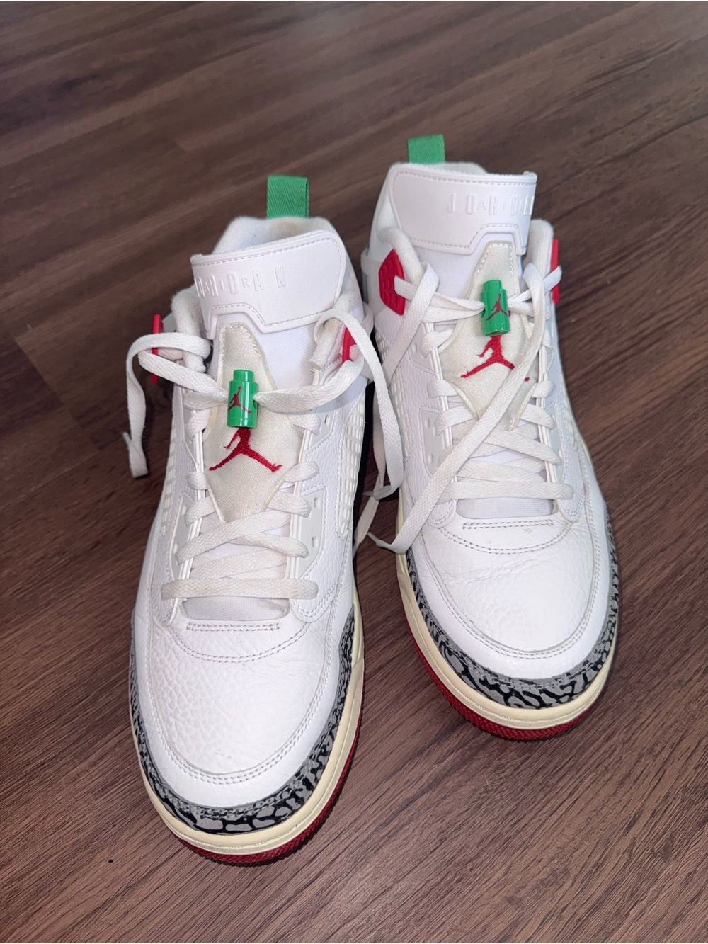 Jordan White Sneakers with Red and Green Highlights